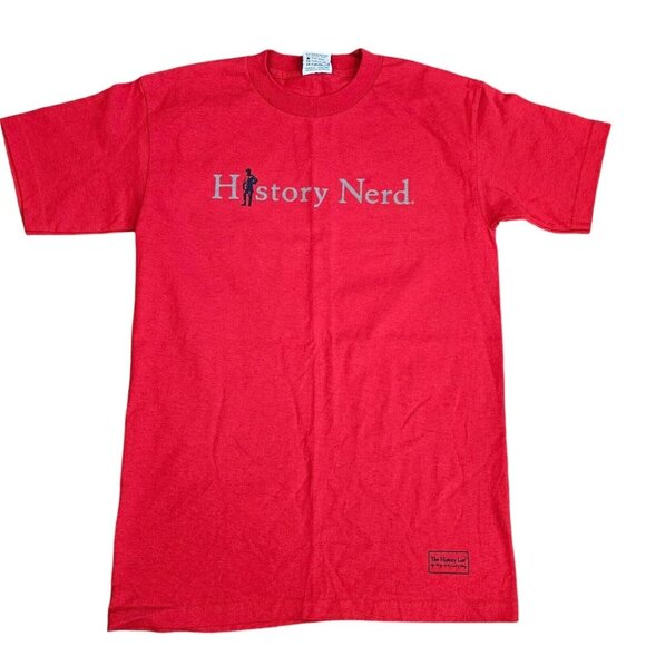 Vintage 90s History Nerd Embroidered Tshirt Red Mens Size‎ Medium USA Cotton - Picture 1 of 7